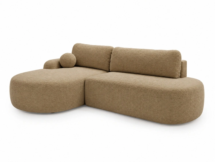 Ecksofa L-Form Links mit Schlaffunktion und Bettkasten Aurio O Hellbraun