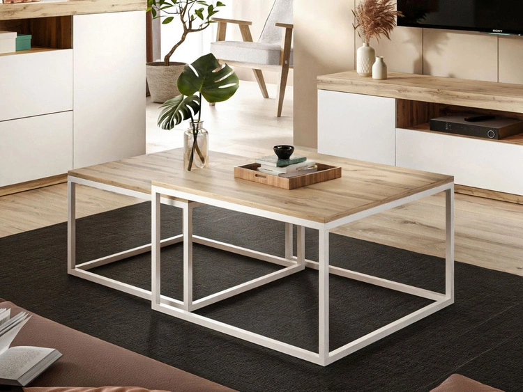 Wohnzimmer-Set im Loft-Stil Asumi Weiß und Eiche Wotan