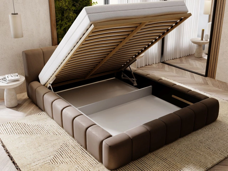 Polsterbett mit Bettkasten und Lattenrost 120x200 Split Braun