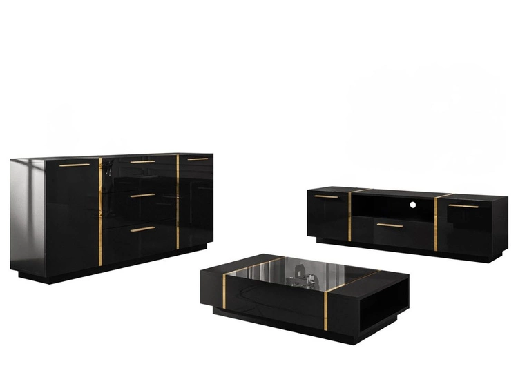 Wohnzimmer-Set im Glamour-Stil Lunelie Schwarz Hochglanz