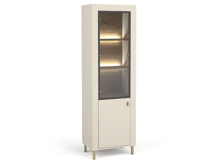 Schmale Standvitrine mit LED-Beleuchtung Messina Kaschmir