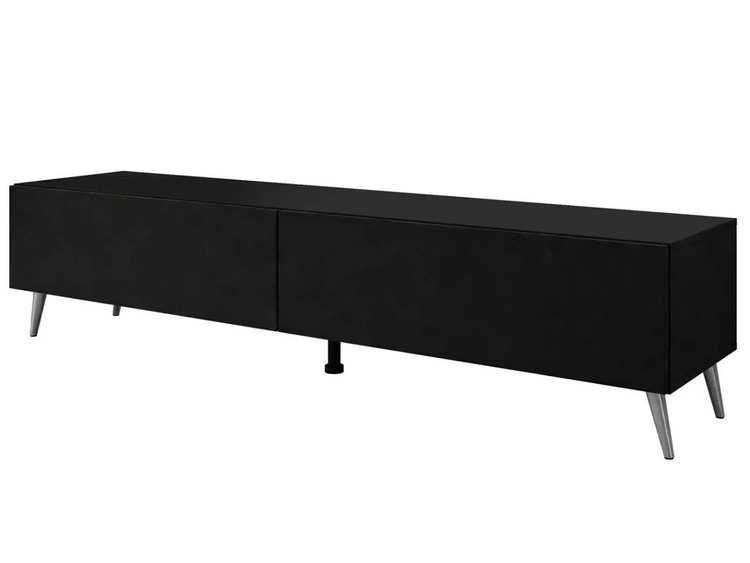 TV-Lowboard mit zwei Türen auf silbernen Beinen 175 cm mit LED-Beleuchtung Sorelle Schwarz Matt