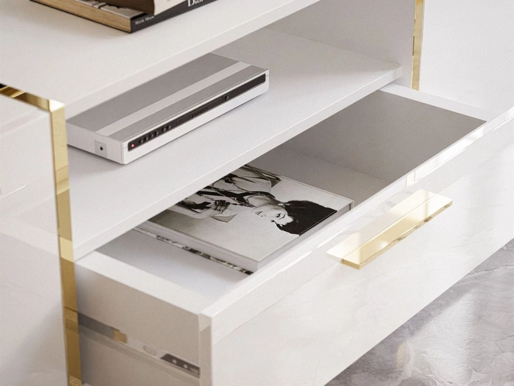 TV-Schrank im Glamour-Stil mit Schränken und Schublade Lunelie Weiß Hochglanz