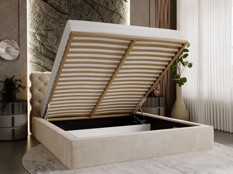 Polsterbett mit Bettkasten und Lattenrost 120x200 Apollo Beige