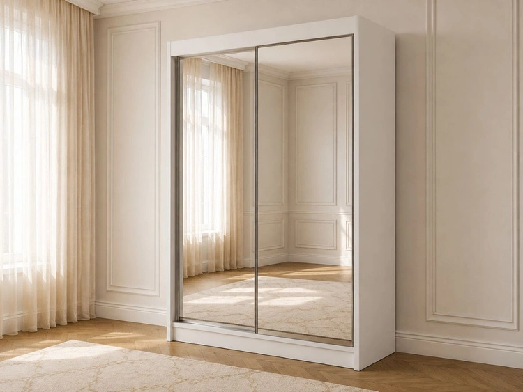 Schiebetürenschrank 150 cm mit Spiegel und LED-Beleuchtung Luzio Weiß