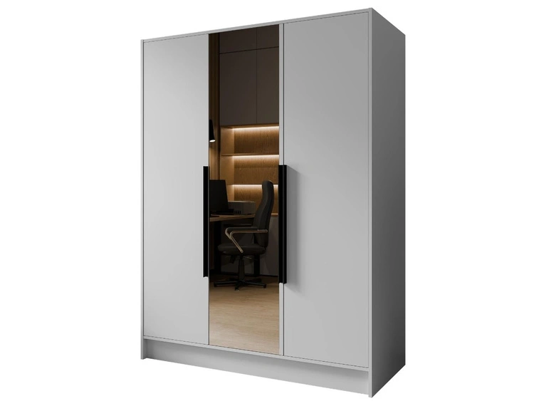 Kleiderschrank mit Spiegel 150 cm Lucca Weiß mit schwarzen Griffen