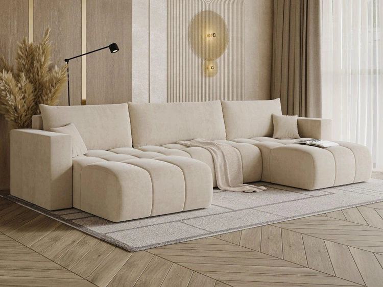 Wohnlandschaft mit Schlaffunktion und Bettkasten Neva Beige