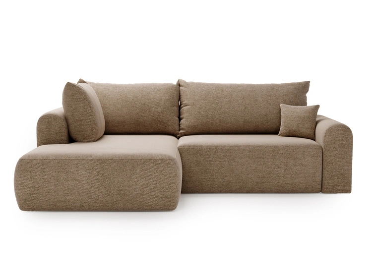 Ecksofa L-Form mit Schlaffunktion und Bettkasten Savana Bis Dunkelbeige