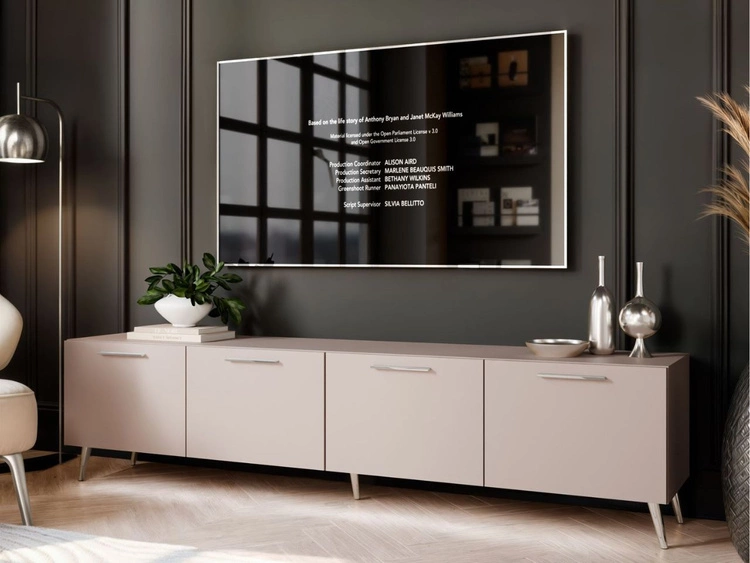TV-Lowboard mit Türen und LED-Beleuchtung auf Silbernen Metallbeinen 200 cm Noaé Kaschmir