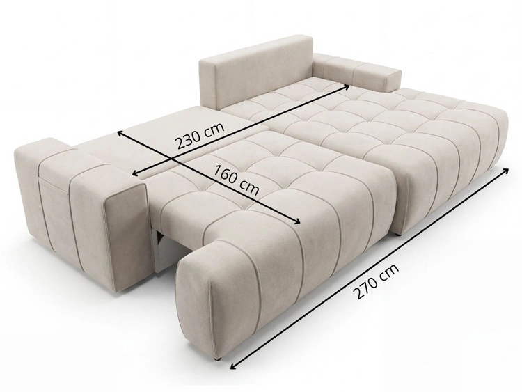 Ecksofa L-Form mit Schlaffunktion und Bettkasten Tulio Rechts Beige