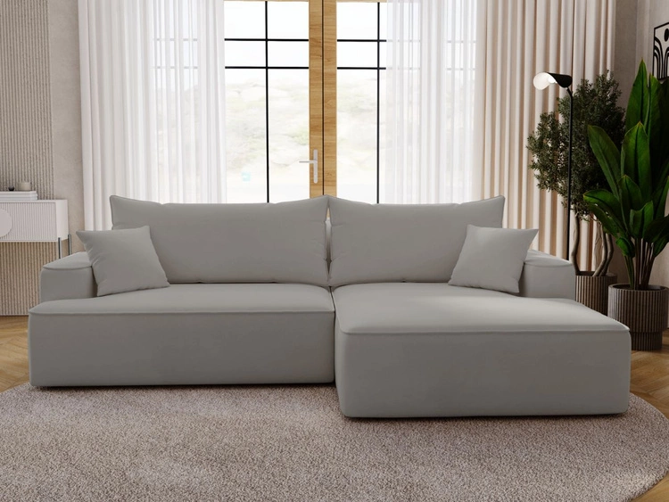 Ecksofa L-Form Rechts mit Schlaffunktion und Bettkasten California Hellgrau