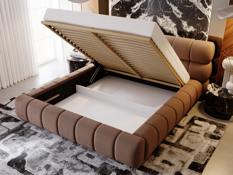 Polsterbett mit Bettkasten und Lattenrost 120x200 Mellow Braun