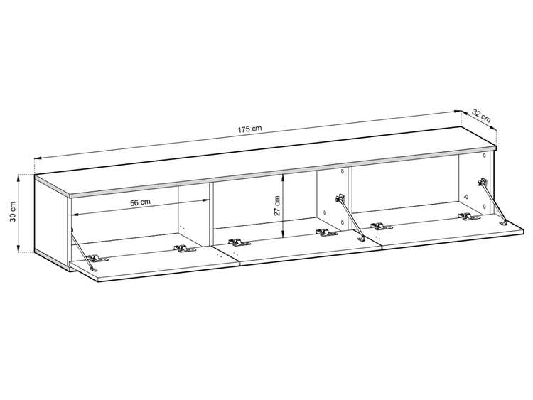 TV-Lowboard Hänge mit Türen 175 cm Diolo Schwarz mit geriffelter Vorderseite