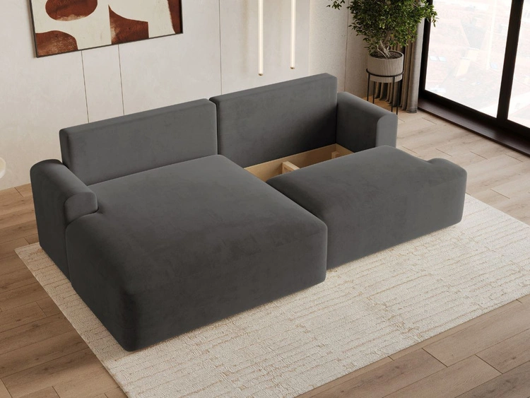 Ecksofa L-Form mit Schlaffunktion und Bettkasten Serene Links Dunkelgrau