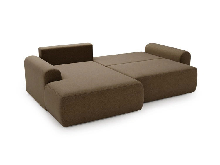 Ecksofa L-Form mit Schlaffunktion und Bettkasten Savana Links Bouclé-Stoff Braun