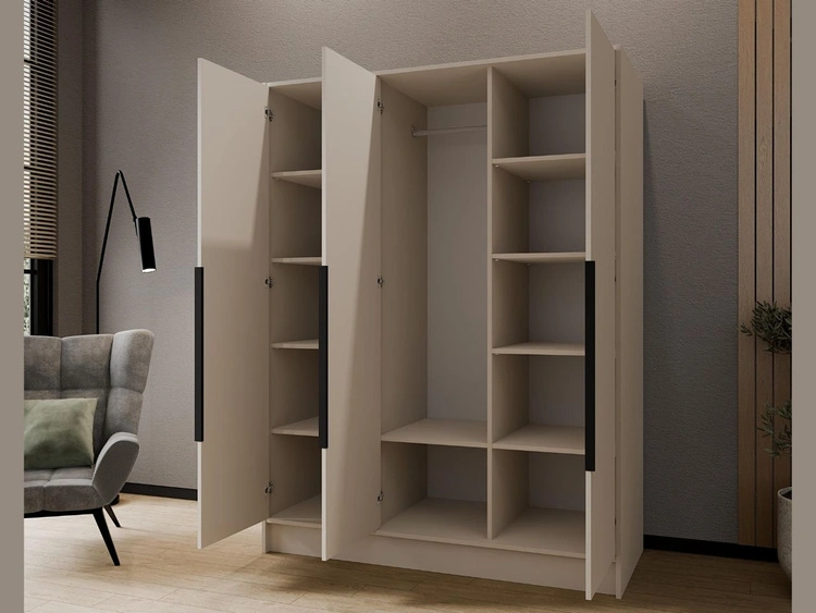 Kleiderschrank 150 cm Perugia Kaschmir mit schwarzen Griffen