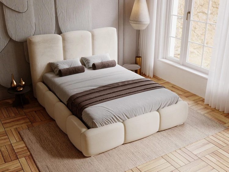 Polsterbett mit Bettkasten und Lattenrost 200x200 Bubble Beige