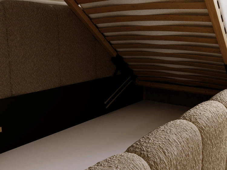 Jugendbett Einzelbett mit Bettkasten und Lattenrost 90x200 Cloud One Braun Bouclé-Stoff