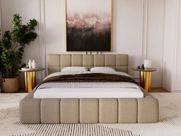 Polsterbett mit Bettkasten und Lattenrost 140x200 Alicante Boucle Braun