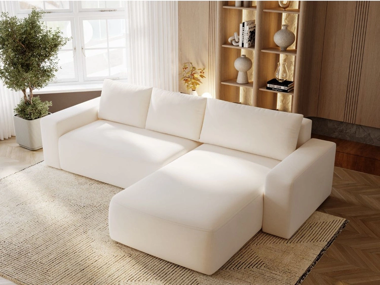 Ecksofa L-Form Rechts mit Schlaffunktion und Bettkasten Tazones Creme