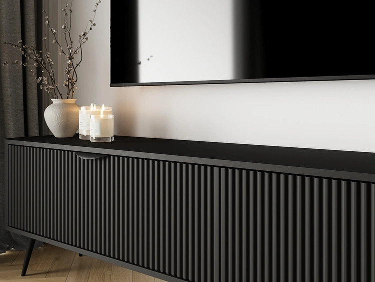 TV-Lowboard mit Türen 200 cm Latina Schwarz