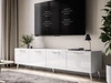 TV-Lowboard mit Türen und LED-Beleuchtung auf Silbernen Metallbeinen 200 cm Noaé Weiß Hochglanz
