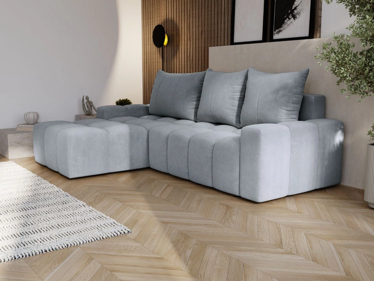 Ecksofa L-Form mit Schlaffunktion und Bettkasten Bresso Hellgrau