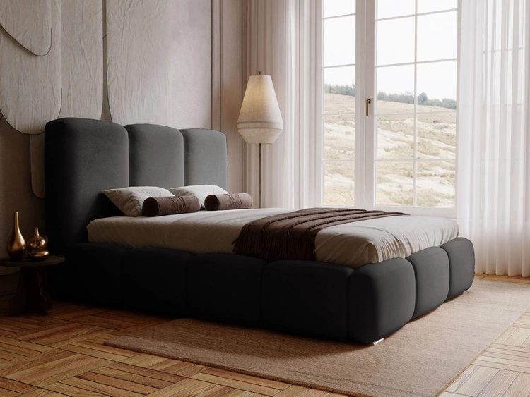 Polsterbett mit Bettkasten und Lattenrost 140x200 Bubble Schwarz