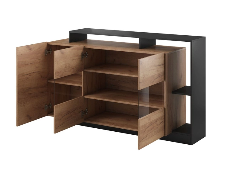 Stilvoll Wohnzimmer-Set Alvano Eiche craft, Schwarz