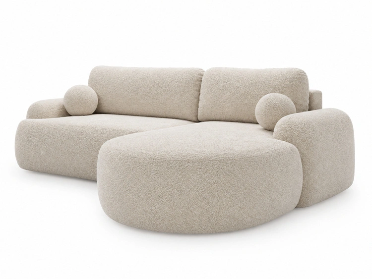 Ecksofa L-Form Rechts mit Schlaffunktion und Bettkasten Aurio Creme