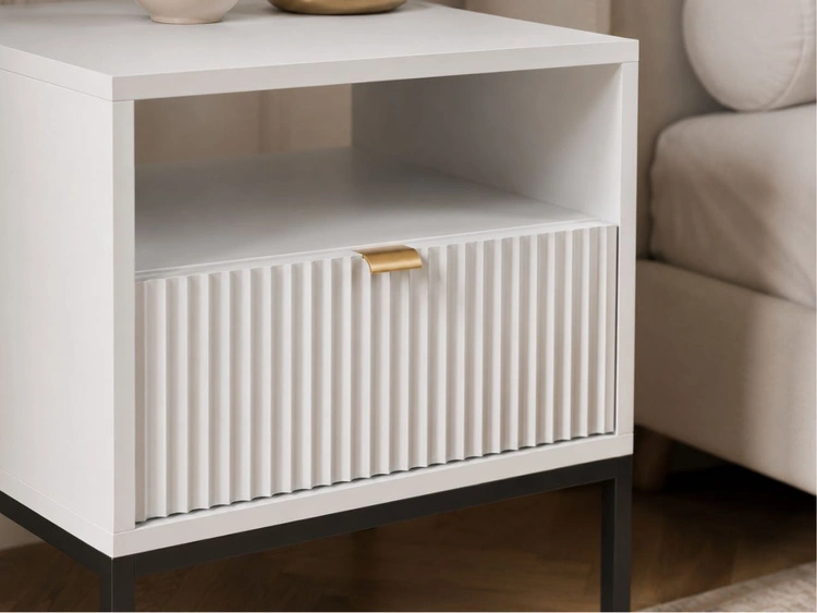 Nachtschrank mit Schublade Amber Weiß, Schwarz Frame
