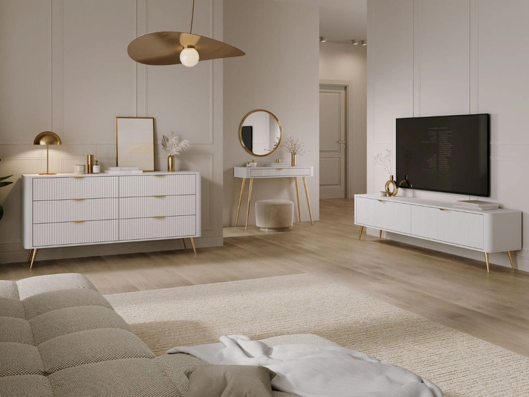 TV-Lowboard mit Türen 200 cm Latina Weiß