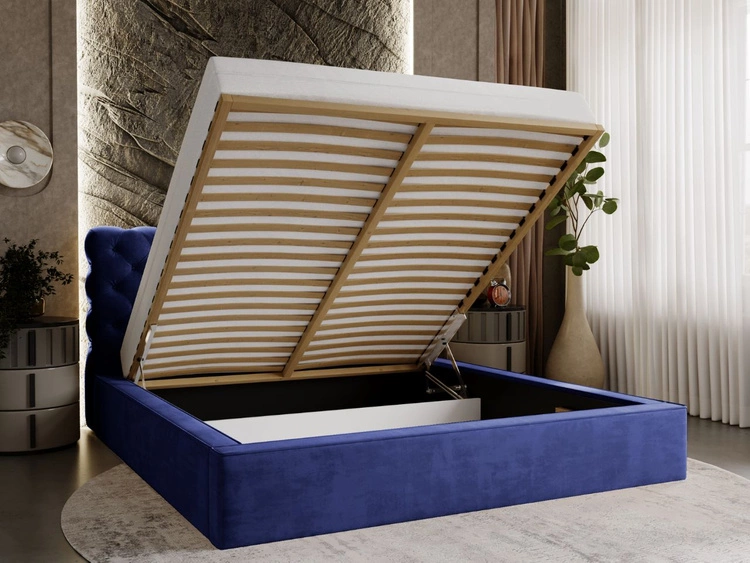 Polsterbett mit Bettkasten und Lattenrost 160x200 Apollo Blau