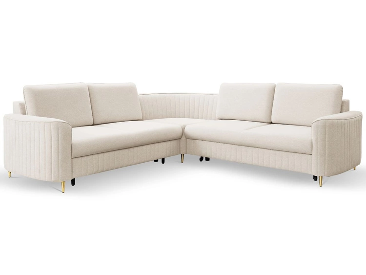 Ecksofa L-Form Rechts mit Schlaffunktion und Bettkasten Limon Beige
