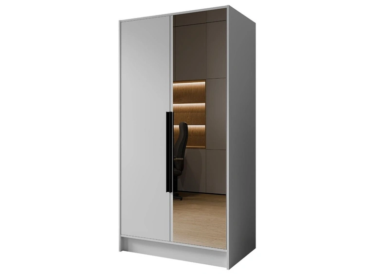 Kleiderschrank mit Spiegel 100 cm Lucca Weiß mit schwarzen Griffen
