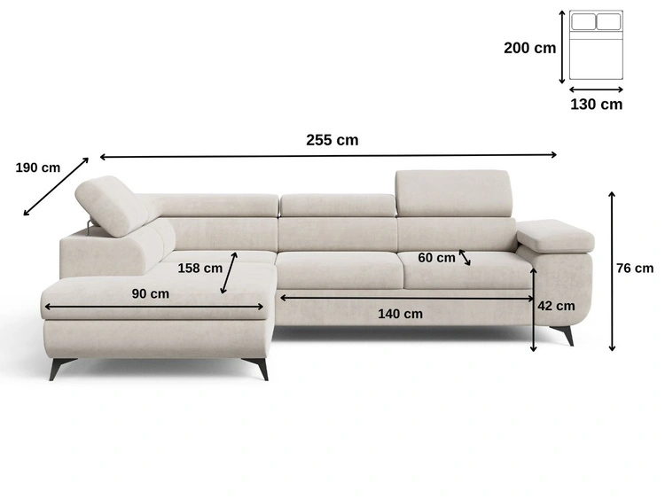 Ecksofa mit Schlaffunktion und Bettkasten Argon Links Beige