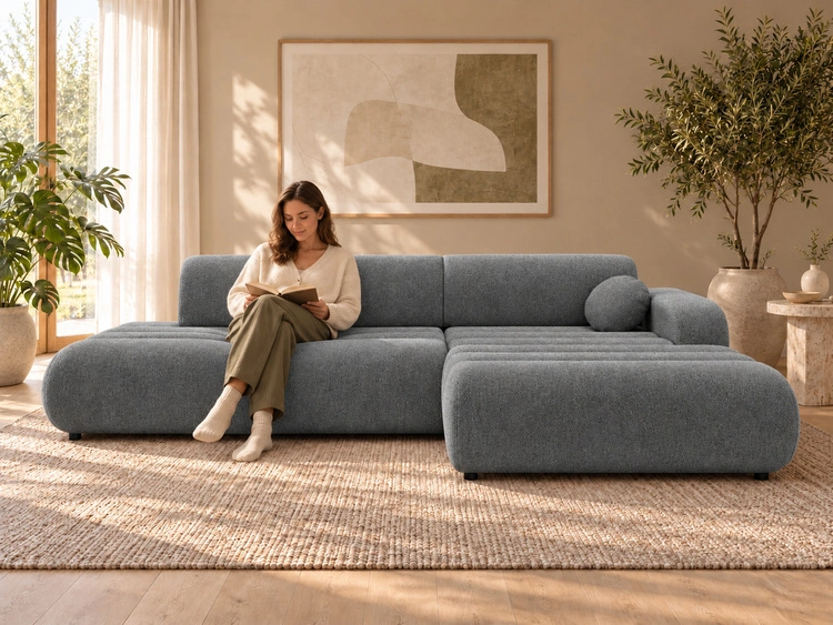 Ecksofa L-Form mit Schlaffunktion und Bettkasten Lisso Rechts Grau