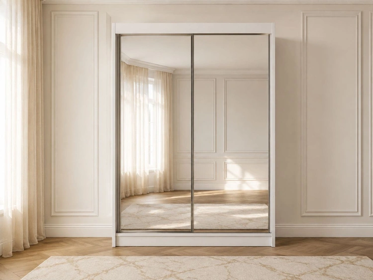 Schiebetürenschrank 150 cm mit Spiegel und LED-Beleuchtung Luzio Weiß