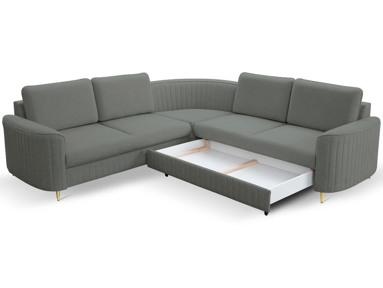Ecksofa L-Form Links mit Schlaffunktion und Bettkasten Limon Grau