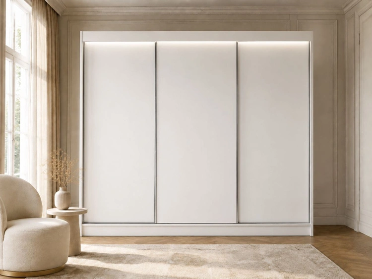 Schiebetürenschrank 250 cm mit LED-Beleuchtung Diano Weiß