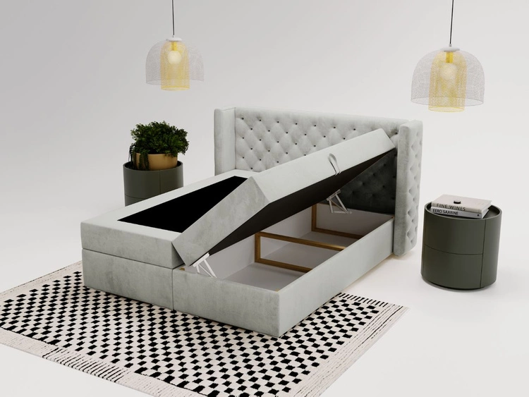 Boxspringbett mit Bettkasten 160x200 Lion Hellgrau
