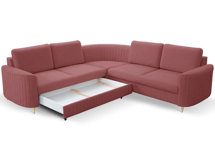 Ecksofa L-Form Rechts mit Schlaffunktion und Bettkasten Limon Rot