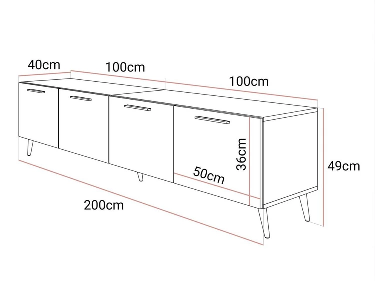 TV-Lowboard mit Türen auf Goldenen Metallbeinen 200 cm Noaé Kaschmir
