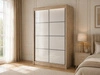 Schiebetürenschrank mit Sprossen 150 cm mit LED-Beleuchtung Ponti Eiche Sonoma, Weiß