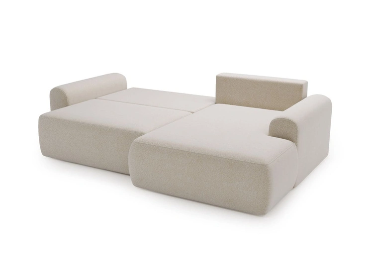 Ecksofa L-Form mit Schlaffunktion und Bettkasten Savana Rechts Bouclé-Stoff Creme