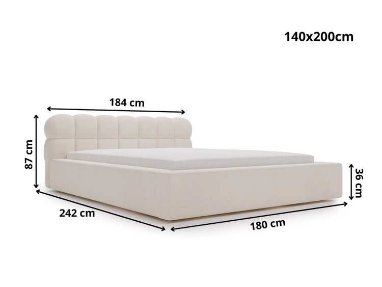 Polsterbett mit Bettkasten und Lattenrost 140x200 Plaza Creme
