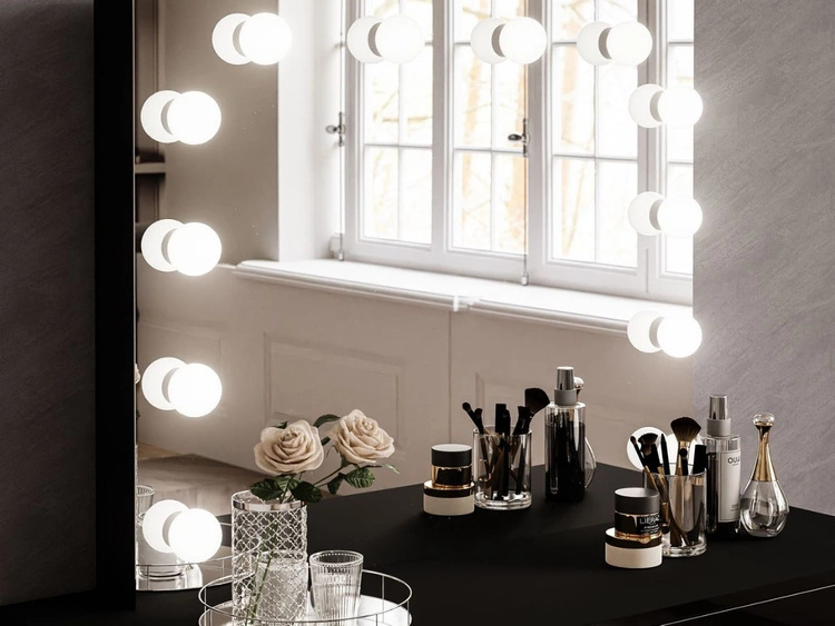Schminktisch Glamour mit Schubladen, Spiegel und LED-Beleuchtung Brisa Schwarz Hochglanz