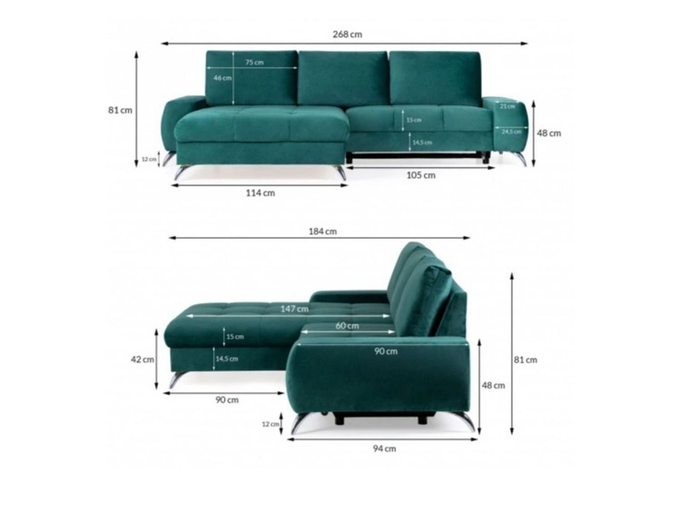 Ecksofa L-Form Links mit Schlaffunktion und Bettkasten Tonny Dunkelblau