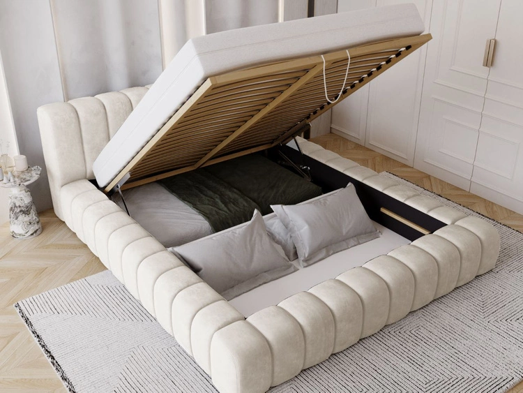 Polsterbett mit Bettkasten und Lattenrost 120x200 Italia Creme