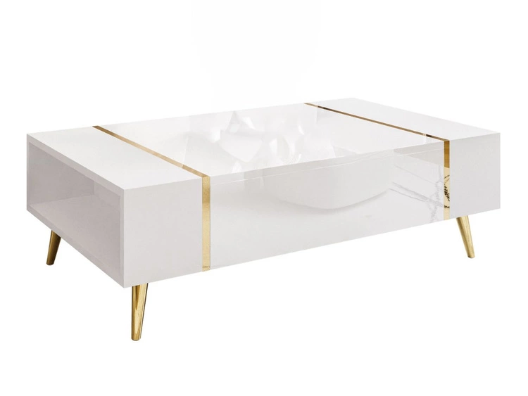 Wohnzimmer-Set mit goldenen Metallbeinen und goldenen Griffen Lunelie Weiß Hochglanz